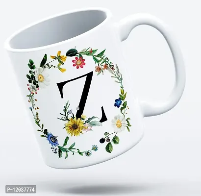 THE KAMY Initial Alphabet Letter with Floral Design Ceramic Coffee Mug, Printed on Both Sides. (350 ML) (Z)