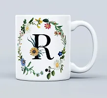 THE KAMY Initial Alphabet Letter with Floral Design Ceramic Coffee Mug, Printed on Both Sides. (350 ML) (R)-thumb1