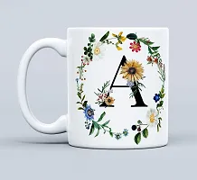 THE KAMY Initial Alphabet Letter with Floral Design Ceramic Coffee Mug, Printed on Both Sides. (350 ML) (A)-thumb1