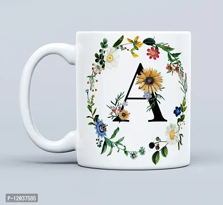 THE KAMY Initial Alphabet Letter with Floral Design Ceramic Coffee Mug, Printed on Both Sides. (350 ML) (A)-thumb2