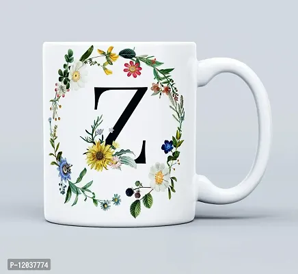 THE KAMY Initial Alphabet Letter with Floral Design Ceramic Coffee Mug, Printed on Both Sides. (350 ML) (Z)-thumb2