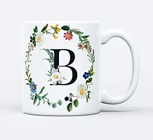 THE KAMY Initial Alphabet Letter with Floral Design Ceramic Coffee Mug, Printed on Both Sides. (350 ML) (B)-thumb1