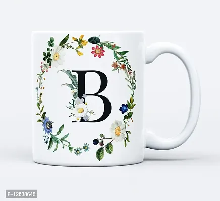 THE KAMY Initial Alphabet Letter with Floral Design Ceramic Coffee Mug, Printed on Both Sides. (350 ML) (B)-thumb2