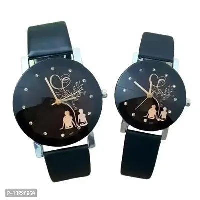 J JAMVAI New Stylish Leather Couple Analog Watch for Men and Woman_ACC5