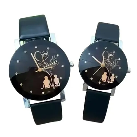 Stylish Synthetic Leather Analog Couple Watches For Men and Women