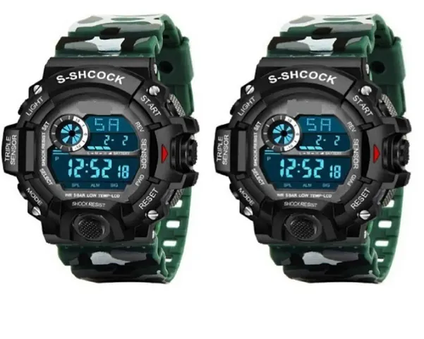 SHOCK S BOND SHOCK PROOF ( ARMY ) CASUAL SPORT SEVEN Watch Digital Watch - For Men SET OF 2