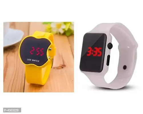 Pack of 2 yellow cut apple And white Square Quality Designer Fashion Wrist Watch Digital Watch - For  KIDS-thumb0