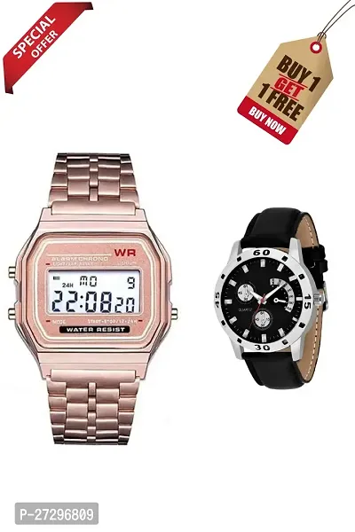 Classy Analog  Digital Watches for Couple, Pack of 2-thumb0