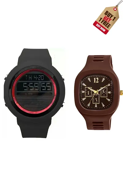 Classy Analog Digital Watches for Unisex, Pack of 2