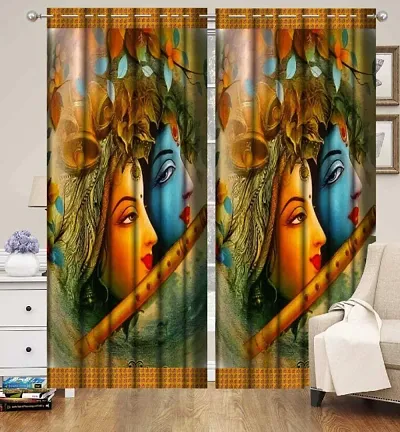 Harshika Home Furnishing Polyester 3D Beautiful Digital Printed 4 x 7 Feet Door Curtains Set of 2 Pecs Multicolour