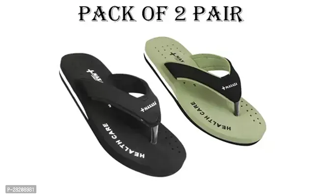 MAXAZA Doctor Slippers for Women Orthopedic Diabetic Pregnancy Non Slip Lightweight Comfortable Flat Casual Stylish Dr Chappals and House Flip flops For Ladies and Girls black Green Pack of 2-thumb0
