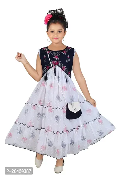 Fabulous Cotton Navy Blue  Printed Frock For Girls