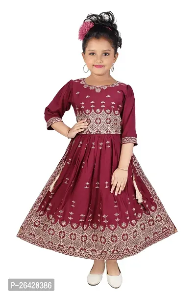 Fabulous Cotton Maroon  Printed Frock For Girls