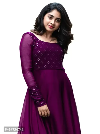 Embroidered Self Design Georgette Stitched Anarkali Gown-thumb2