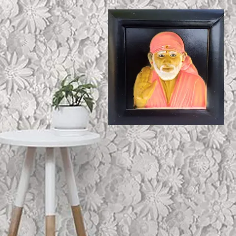 SHINDE EXPORTS Shirdi Sai Baba Holographic 3D Photo Frame Size 9x9 inches (Pink)