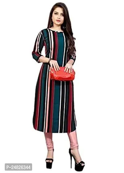 Style  Shine Crepe Kurti 3/4 Sleeves Round Neck for Women  Girls Kurta(Multi,XX-Large) Multicolour-thumb0