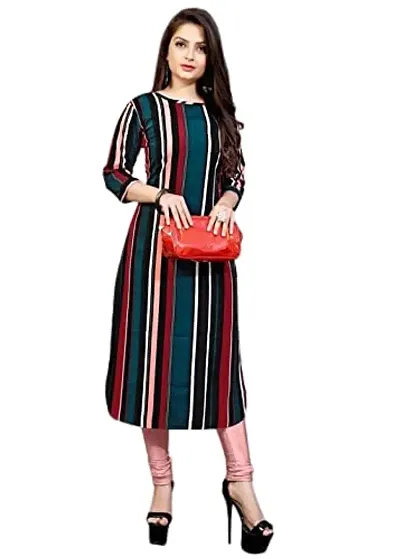 Style Shine Crepe Kurti 3/4 Sleeves Round Neck for Women Girls Kurta(Multi,XX-Large)