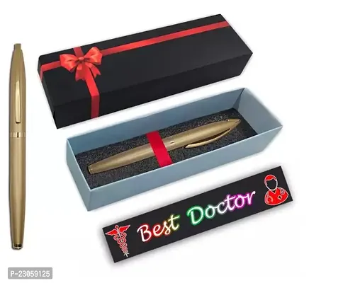 KlowAge Saint Stainless Steel Gold Ball Pen with Stylist Best Doctor Gift Card and Box