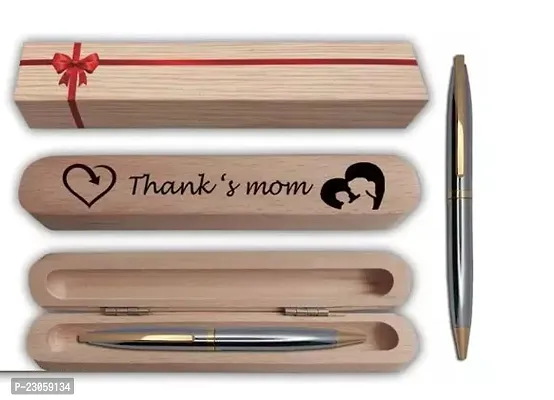 Saint Stainless Steel Gold Trim Ball Pen with engraving Thank s Mom Gift Box-thumb0