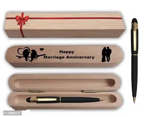 Saint Matte Black Gold Trim Ball Pen with engraving Happy Marriage Anniversary Wishing Gift Box