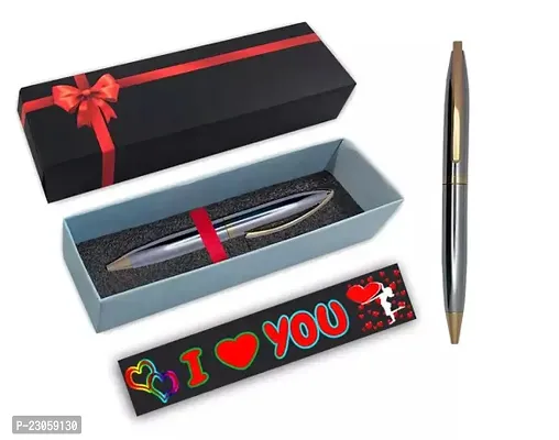 Saint Stainless Steel Gold Trim Ball Pen with Sylist I Love You Gift Card and Gift Box