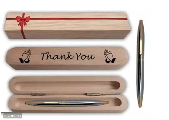 Saint Stainless Steel Gold Trim Ball Pen with engraving Thank You Gift Box
