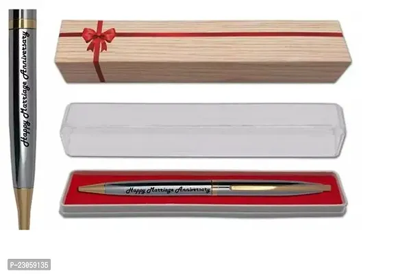 KlowAge Saint Stainless Steel Gold Trim Ball Pen Pen with stylist Happy Marriage Anniversary Wishing Gift Card and Gift Box