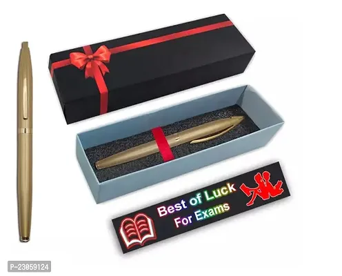 KlowAge Saint Stainless Steel Gold Ball Pen with Stylist Best of Luck For Exam Gift Card and Box