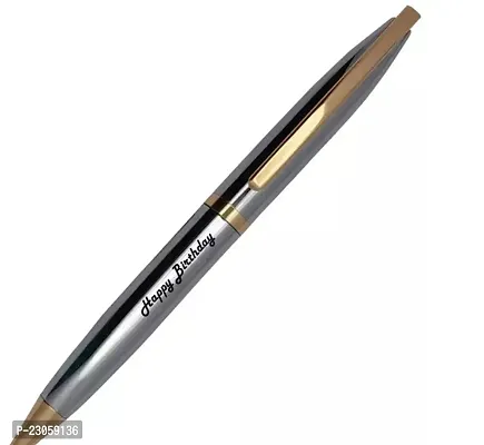 KlowAge Saint Stainless Steel Gold Trim Ball Pen with Engraving Happy Birthday Wishing and Gift Box