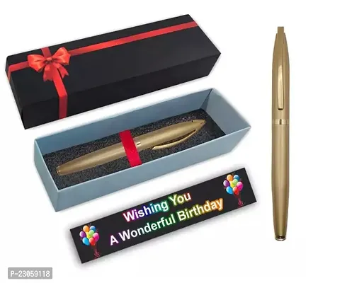 Saint Stainless Steel Gold Ball Pen with Stylist Wishing You A Wonderful Birthday Gift Card and Gift Box