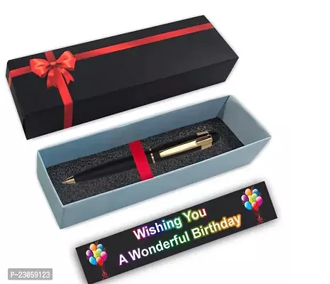 KlowAge Saint Matte Black Gold Trim Ball Pen with Stylist Wishing You A Wonderful Birthday Gift Card and Gift Box