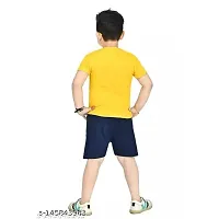 Shan Beauty Boy's Cotton Short Sleeve Batman Logo T-Shirt and Mesh Short Set (Yellow and Black)-thumb1