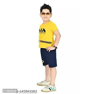 Shan Beauty Boy's Cotton Short Sleeve Batman Logo T-Shirt and Mesh Short Set (Yellow and Black)-thumb3