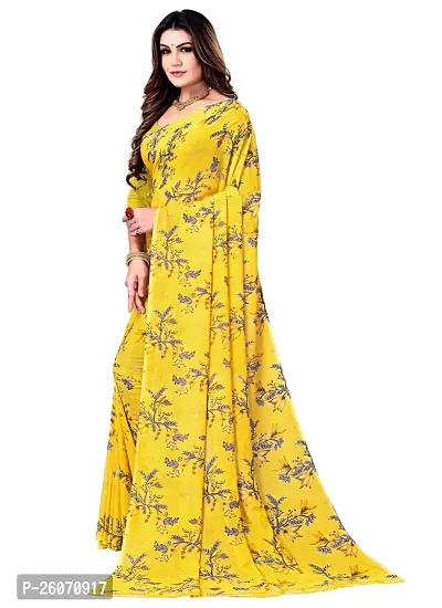 Elegant Yellow Georgette Printed Saree with Blouse piece-thumb0