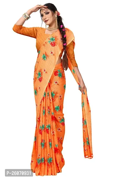 Elegant Orange Georgette Printed Saree with Blouse piece