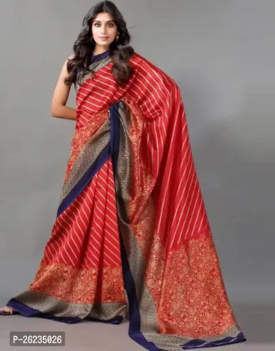 Elegant Red Art Silk Saree with Blouse piece For Women-thumb0