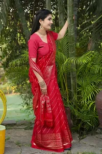 Beautiful Red Kota Doria Woven Design Women Saree with Blouse piece-thumb1