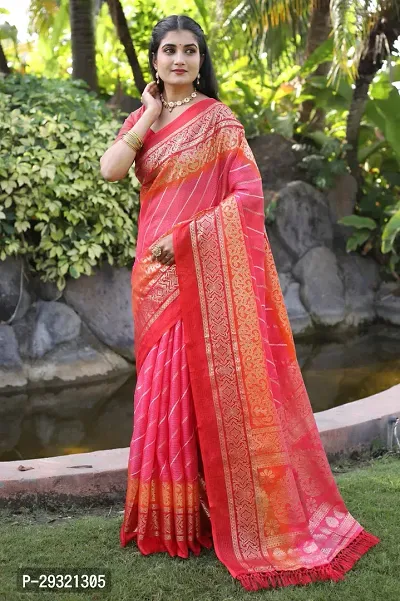 Stylish Pink Kota Doria Saree With Blouse Piece For Women-thumb4