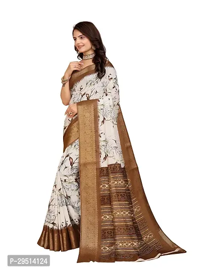 Beautiful Coffee Dola Silk Foil Print Women Saree with Blouse piece-thumb3