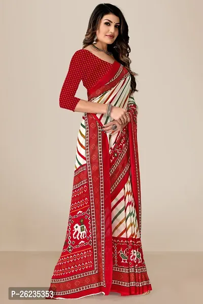 Elegant Red Georgette Saree with Blouse piece For Women