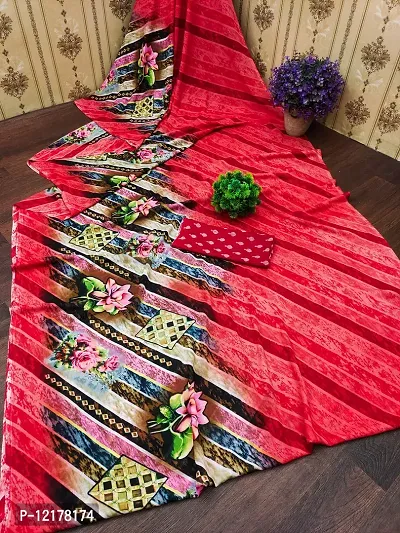 Stylish Georgette Red Printed Saree with Blouse piece-thumb0