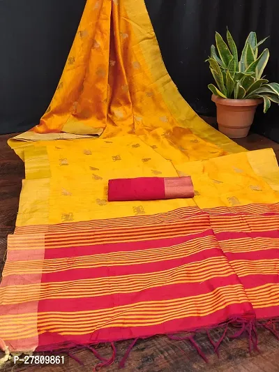 Beautiful Yellow Jaqcard  Woven Design Saree With Blouse Piece For Women-thumb0