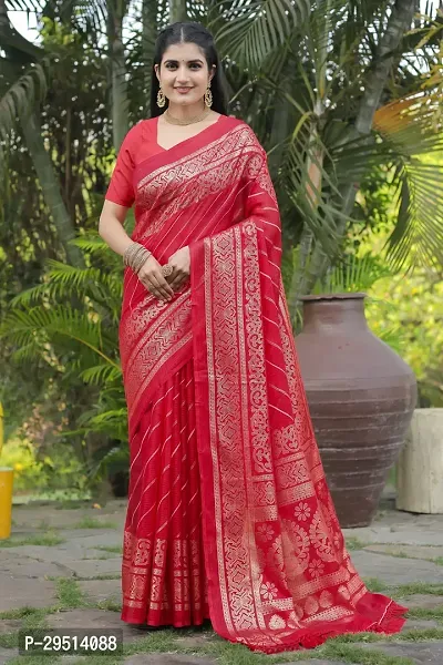 Beautiful Red Kota Doria Woven Design Women Saree with Blouse piece-thumb0