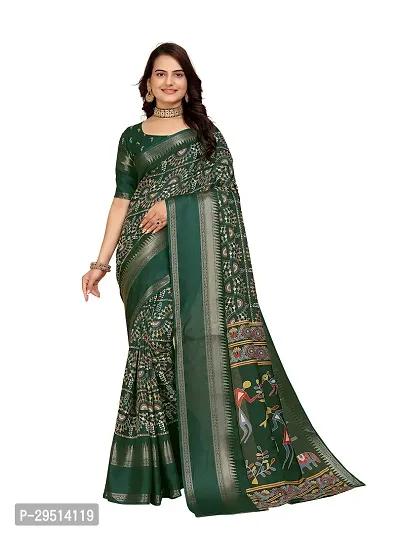 Beautiful Green Dola Silk Foil Print Women Saree with Blouse piece