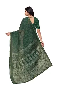 Stylish Net Green Printed Saree with Blouse piece For Women-thumb2