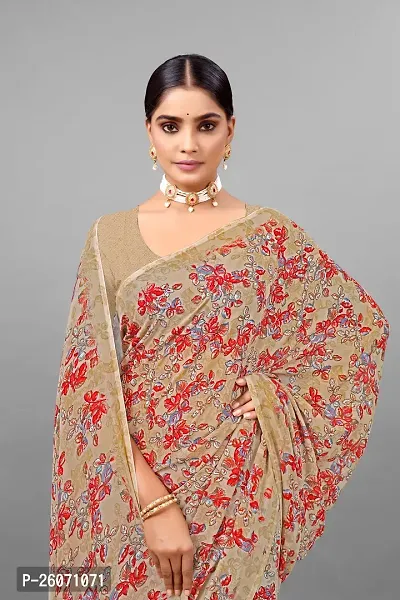 Elegant Beige Georgette Printed Saree with Blouse piece-thumb0