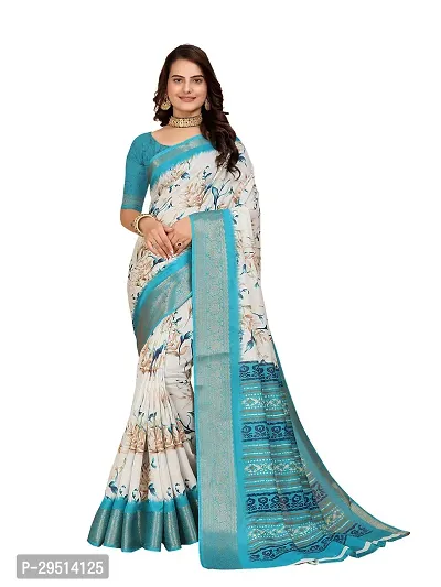 Beautiful Teal Dola Silk Foil Print Women Saree with Blouse piece-thumb0