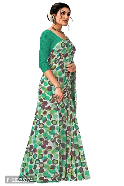 Elegant Green Georgette Saree with Blouse piece For Women-thumb0