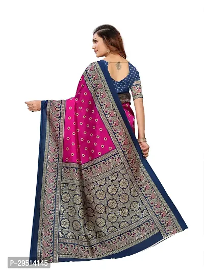 Beautiful Navy Blue Art Silk Printed Women Saree with Blouse piece-thumb2