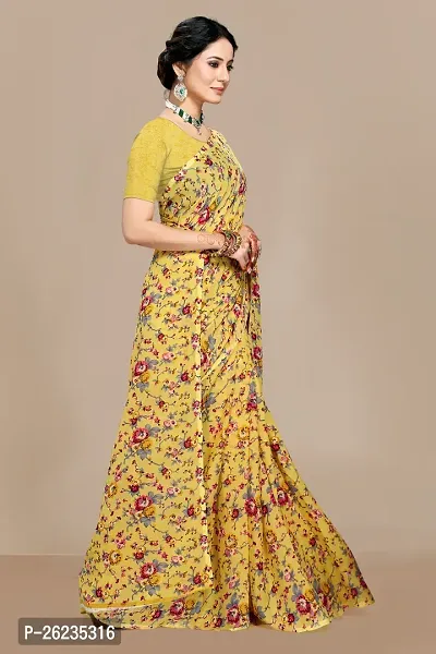 Elegant Yellow Georgette Saree with Blouse piece For Women